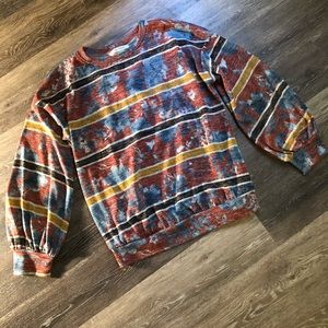 Fall Floral Striped Bubble Sleeve Sweater